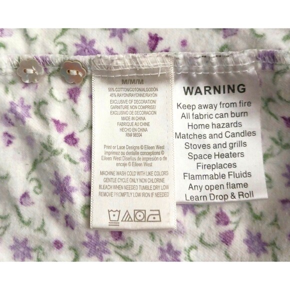 Eileen West Cotton Flannel Nightgown Purple Small Floral Print Lace Trim Sz M - Picture 7 of 8